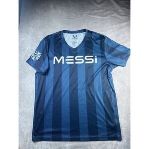 Messi Collection Soccer Jersey Mens Medium Blue Striped V-Neck Short Sleeve #10